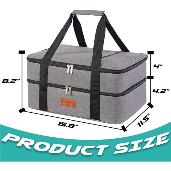 Lunch Bag Insulated Thermal FoodCarrier Insulated Double Decker CasseroleCarrier - Picture 5 of 7